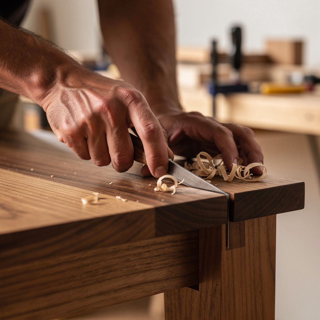 Woodwright Furniture handcrafted wooden dining table and chairs showcasing artisanal joinery and finishing in Santa Barbara